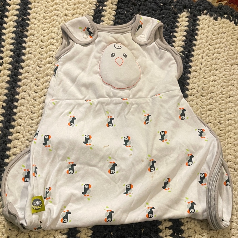 Nested Bean White and Gray Toucan Sleep Sack with Bird Appliqué